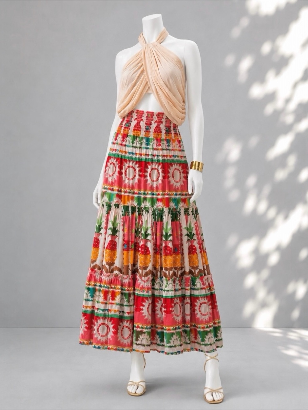 Holiday Australia Boho Convertible Skirt Dress XL Sunset Red Orange Tiered Midi